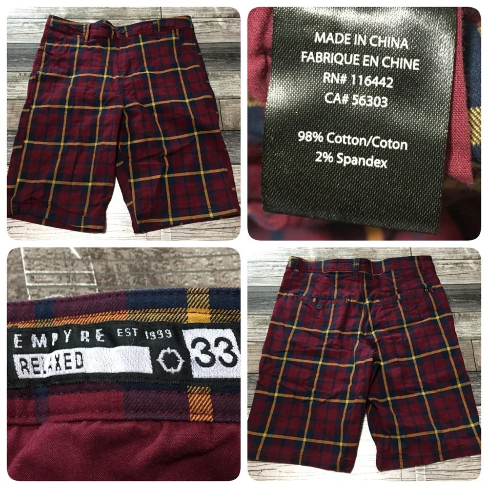 Empyre Relaxed Plaid Chino Shorts Men’s 33 Red Blue (Inseam 10.5)